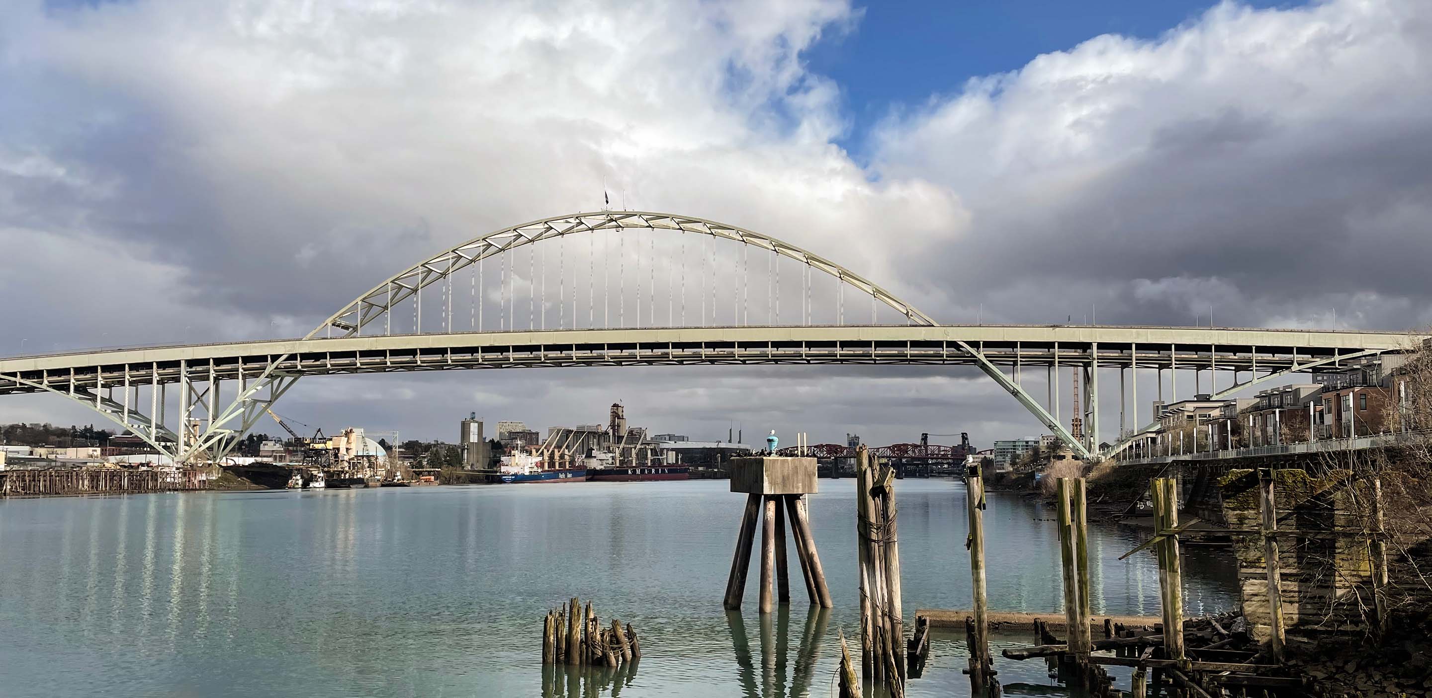 dramatic sunset photo of Portland's famed Fremont Bridge